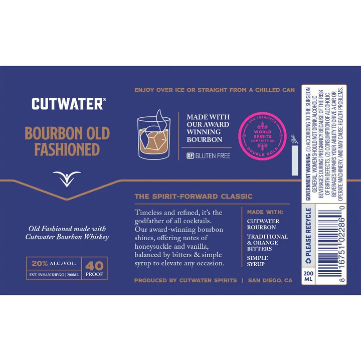 Cutwater Spirits Bourbon Old Fashioned Cocktail 200ml Can 12-Pack