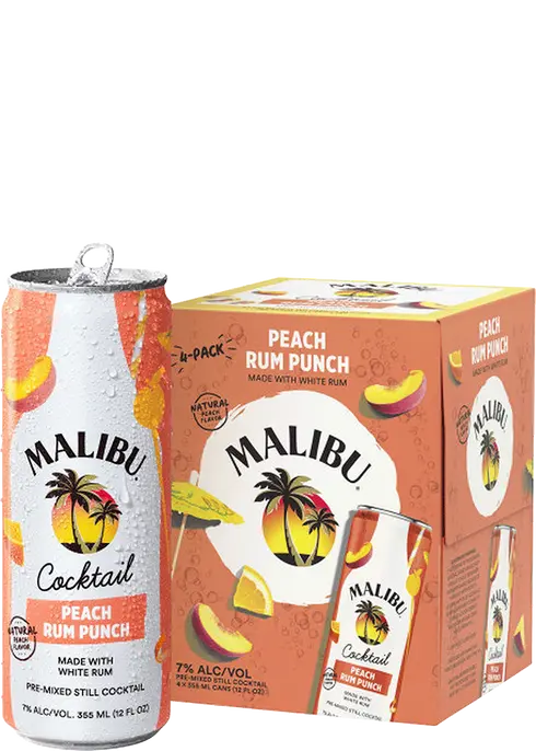 Malibu Peach Rum Punch Cocktail 355ml Can 4-Pack