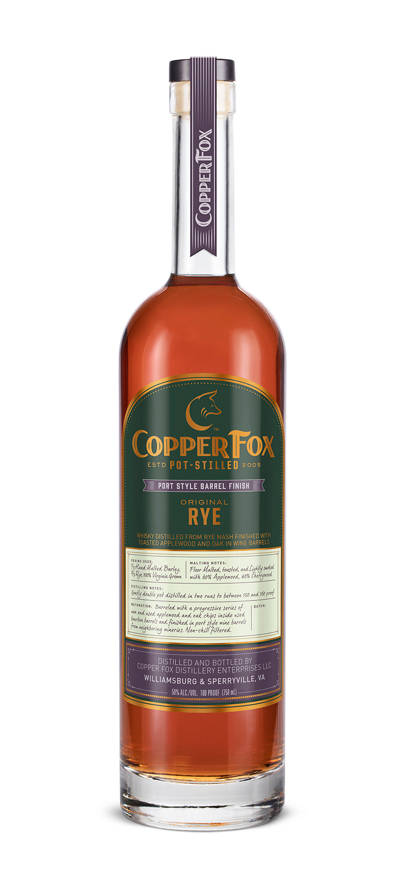Copper Fox Port Style Barrel Finish Rye Whisky 750ml