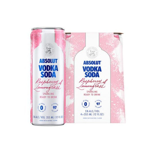 ABSOLUT VODKA SODA RASPBERRY& LEMONGRASS 4 PACK CANS